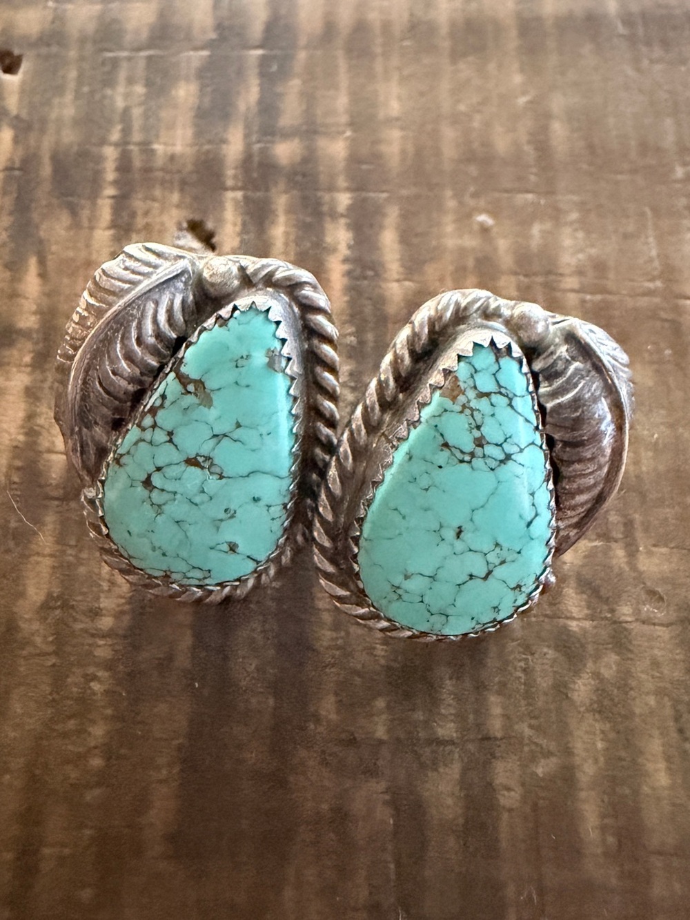 Vintage Native Navajo Turquoise Teardrop Sterling Silver Earrings Signed CB